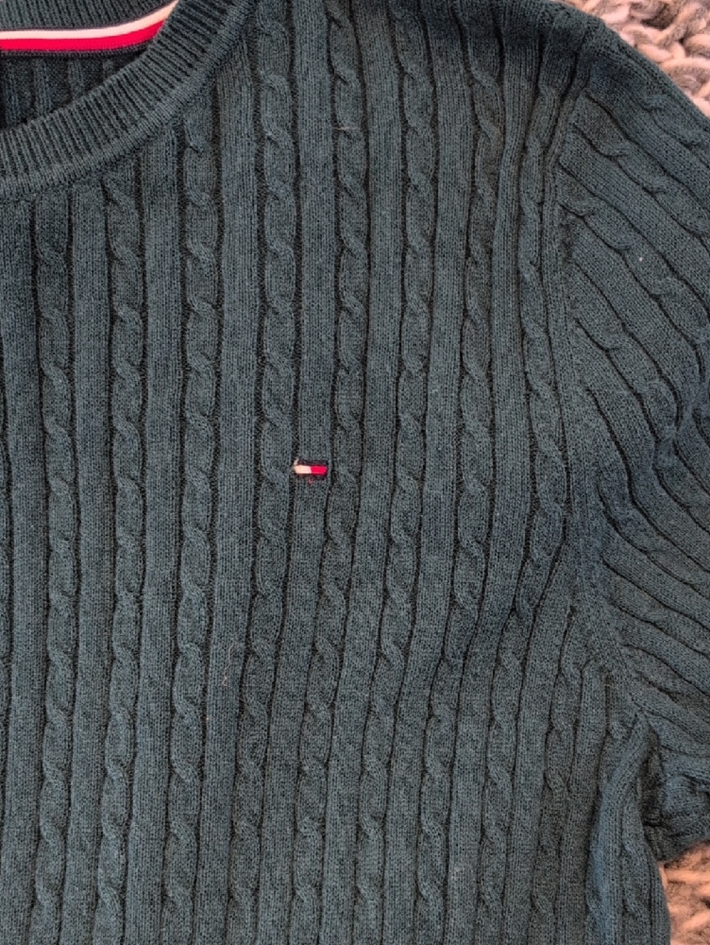 CCO-335 - Tommy Hilfiger Emerald Green Cable Knit Sweater Sporty Casual Classic - Picture 4 of 8